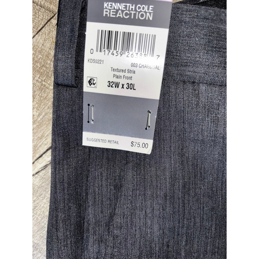 Kenneth Cole Reaction Mens Textured Stria Dress Pants Charcoal Grey 32W x30L NEW - Picture 2 of 4
